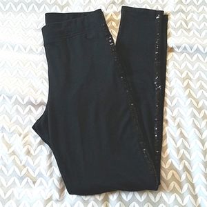 PINK Victoria's Secret Black Sequin Trim Leggings